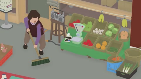 Beat 8: Shopkeeper sweeping